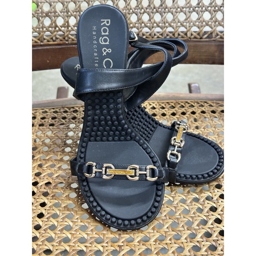 Rag & Co Handmade Women's Black Heel‎ Shoes with Gold Accents US Size 8 New